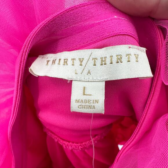 Thirty Thirty Strapless Ruffle Tulle Mini Dress WMNS L Hot Pink Tiered Slim Fit - Picture 8 of 11